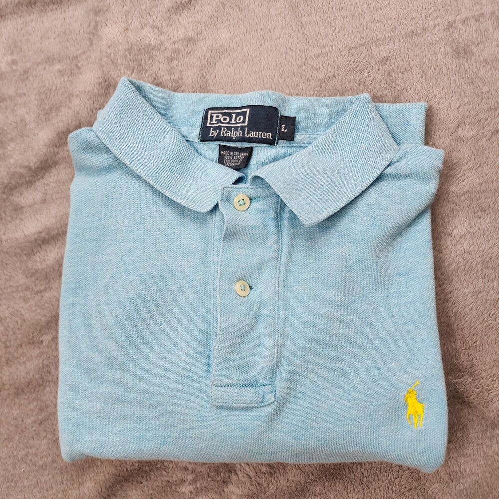 Polo Ralph Lauren Mens L 100% Cotton Blue Shirt Yellow Pony